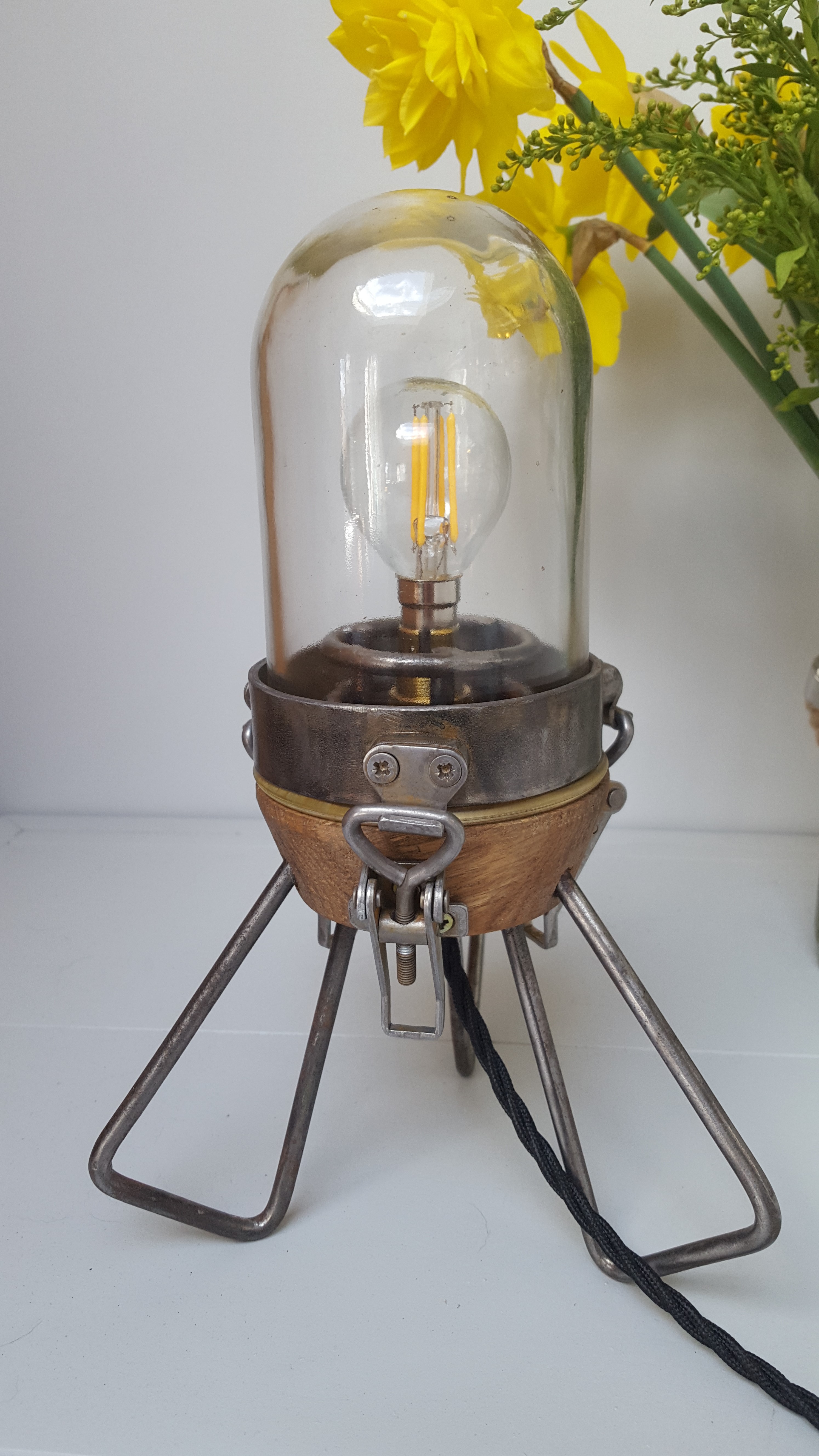 The linen shades give an ambient and directional light. Oak Tripod Lamp - Mendham Maker