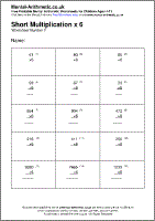 Short Multiplication X 6 Worksheets - Free Printable Pdf