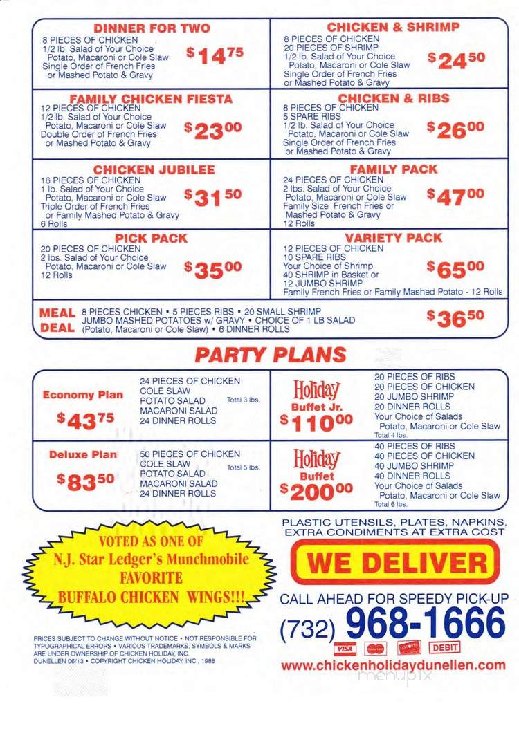Menu of Chicken Holiday in Dunellen, NJ 08812