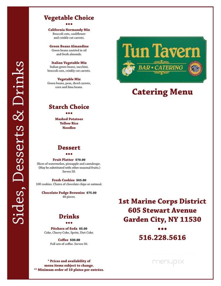 Menu of Tun Tavern in Garden City, NY 11530