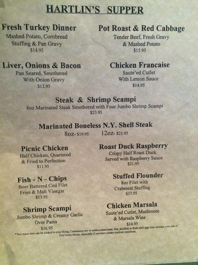 Menu of Hartlin Inn in Sound Beach, NY 11789