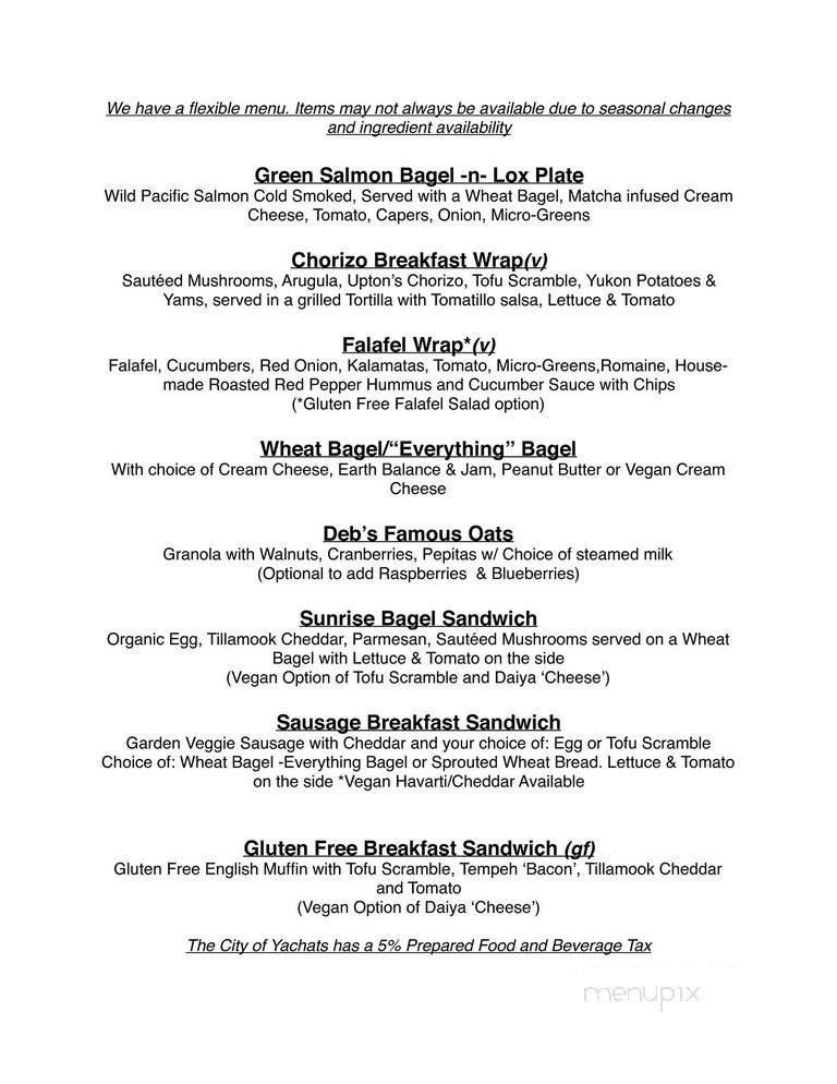 Menu of Green Salmon Coffee Co in Yachats, OR 97498