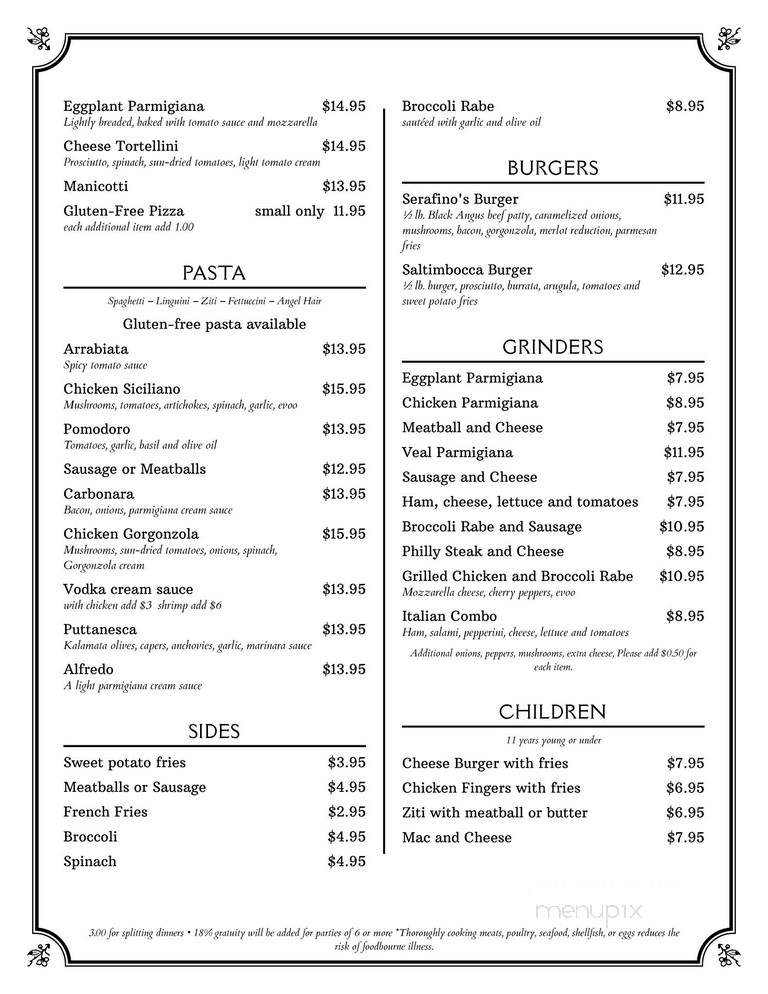 Menu of Serafino's Ristorante in Wallingford, CT 06492