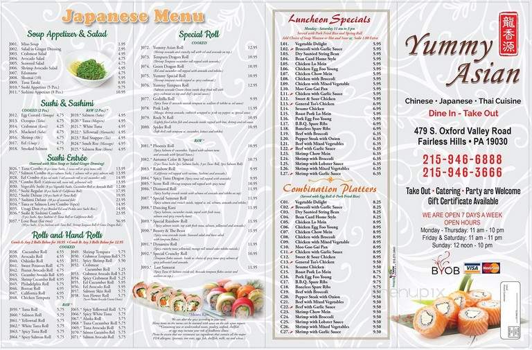 Menu of Yummy Asian in Fairless Hills, PA 19030