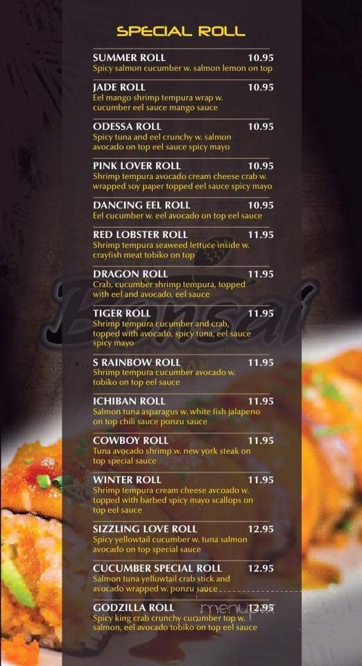 Menu of Bonsai Japanese Steak & Sushi in Las Vegas, NV 89113