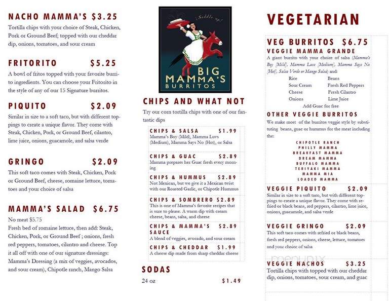 Online Menu of Big Mamma's Burritos, Athens, OH