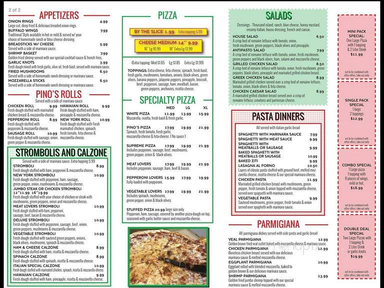 Online Menu of Pino's Pizza, Wilson, NC