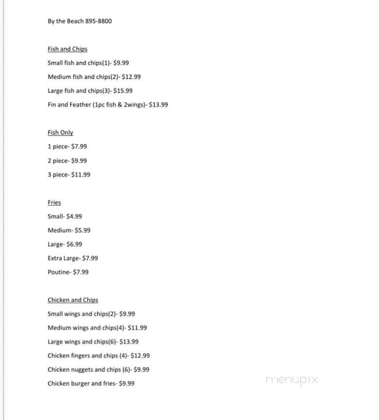 Menu of By the Beach Restaurant and Take Out in Portugal CoveSt