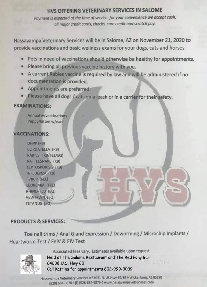 Menu of Salome Restaurant in Salome, AZ 85348