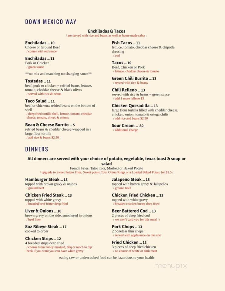 Menu of Salome Restaurant in Salome, AZ 85348