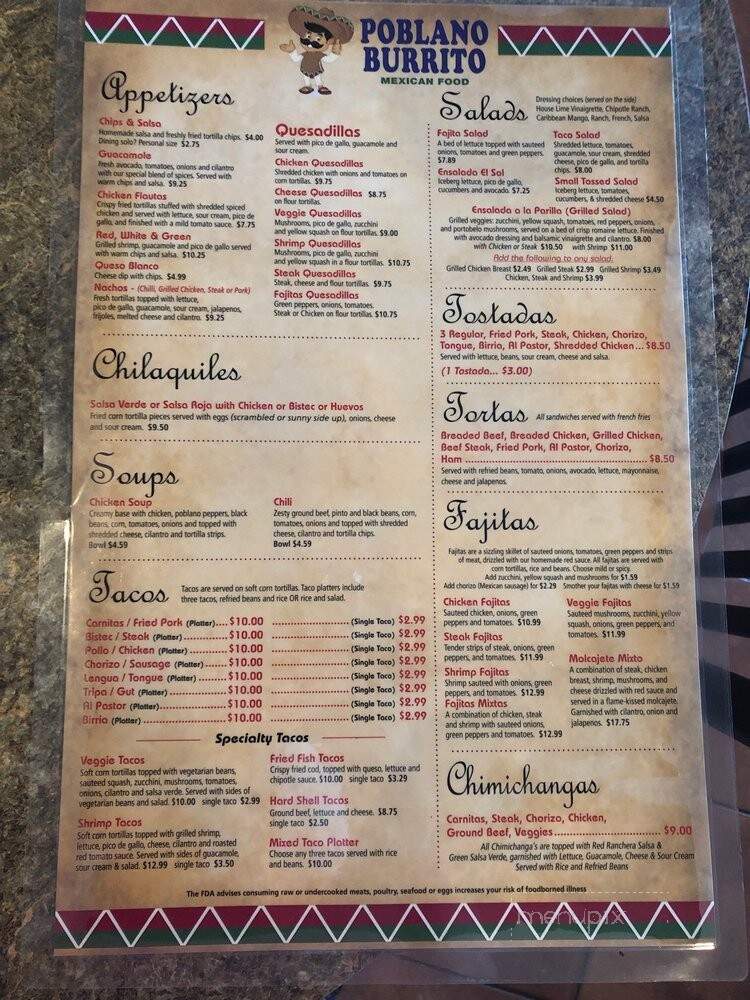 Menu of Poblano Burrito in Camp Hill, PA 17014