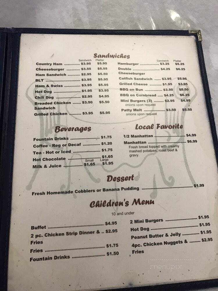 Menu of Watermill Restaurant in Cave City, KY 42127