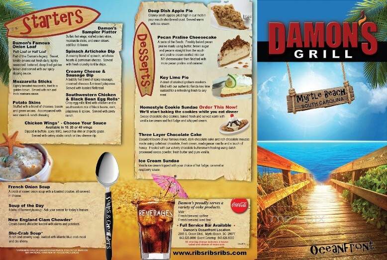 Menu of Damon's Grill in Myrtle Beach, SC 29577