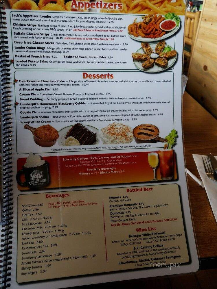 Online Menu of Lumberjacks Restaurant, Susanville, CA