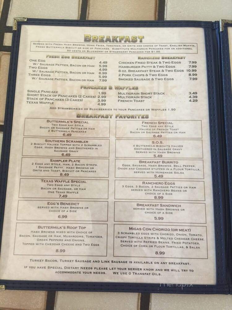 Menu of Buttermilk Cafe in Bedford, TX 76022