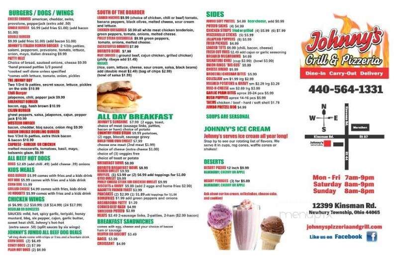 Online Menu of Johnny's Grill & Pizzeria, Newbury, OH