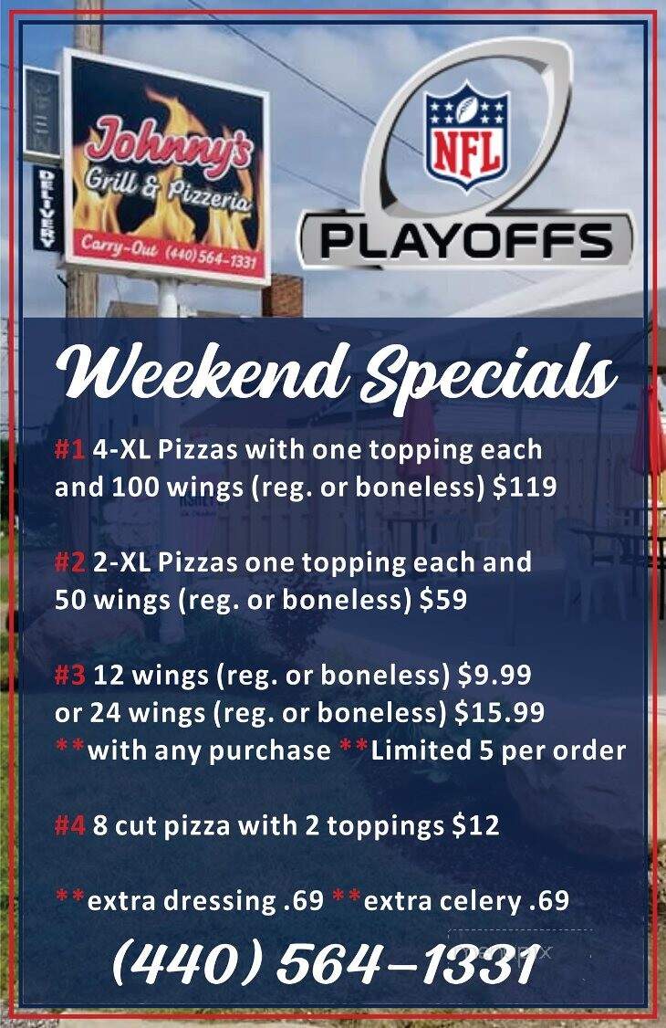 Online Menu of Johnny's Grill & Pizzeria, Newbury, OH