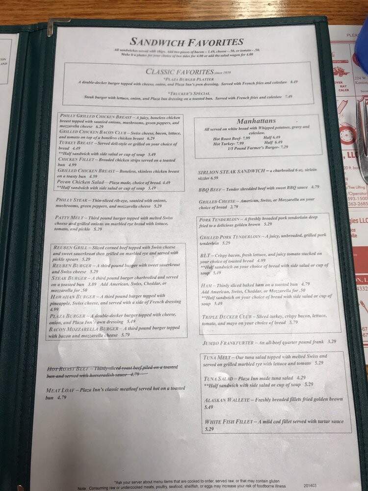 Online Menu of Plaza Inn Restaurant, Mount Victory, OH