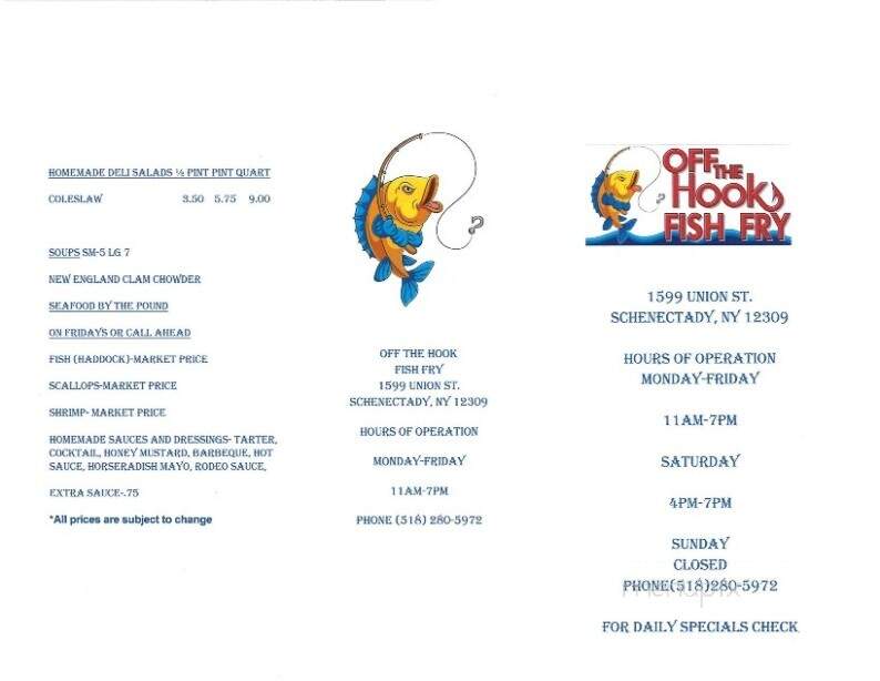 Menu of Off the Hook Fish Fry in Schenectady, NY 12309