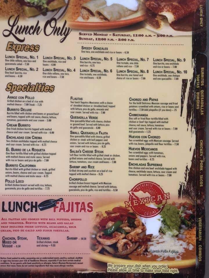 Menu of Salsa's Mexican Cafe in Lusby, MD 20657