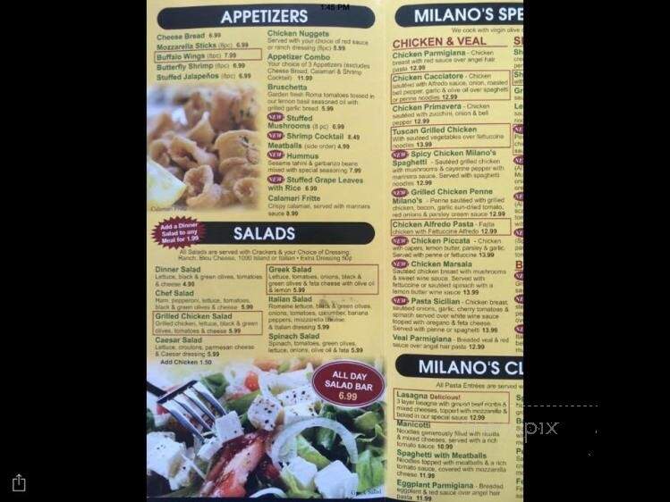 Online Menu of Milano's Family Restaurant, Longview, TX