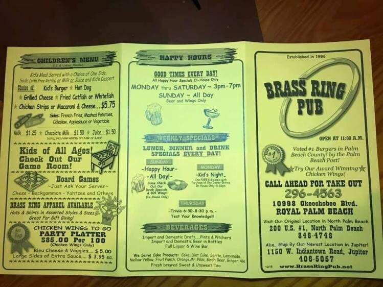 Menu of Brass Ring Pub in Royal Palm Beach, FL 33411