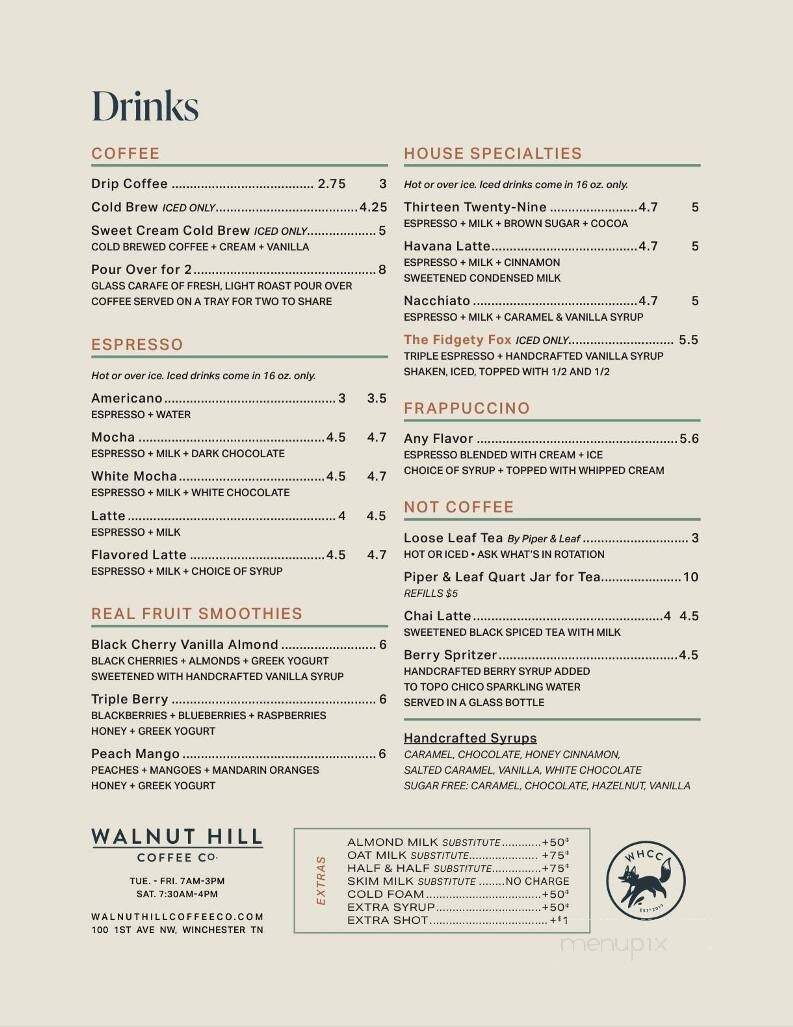 Menu of Walnut Hill Coffee in Winchester, TN 37398
