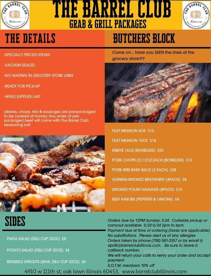 Menu of The Barrel Club in Oak Lawn, IL 60453