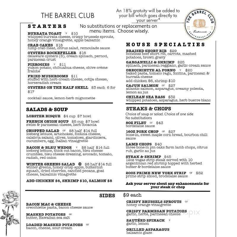 Menu of The Barrel Club in Oak Lawn, IL 60453