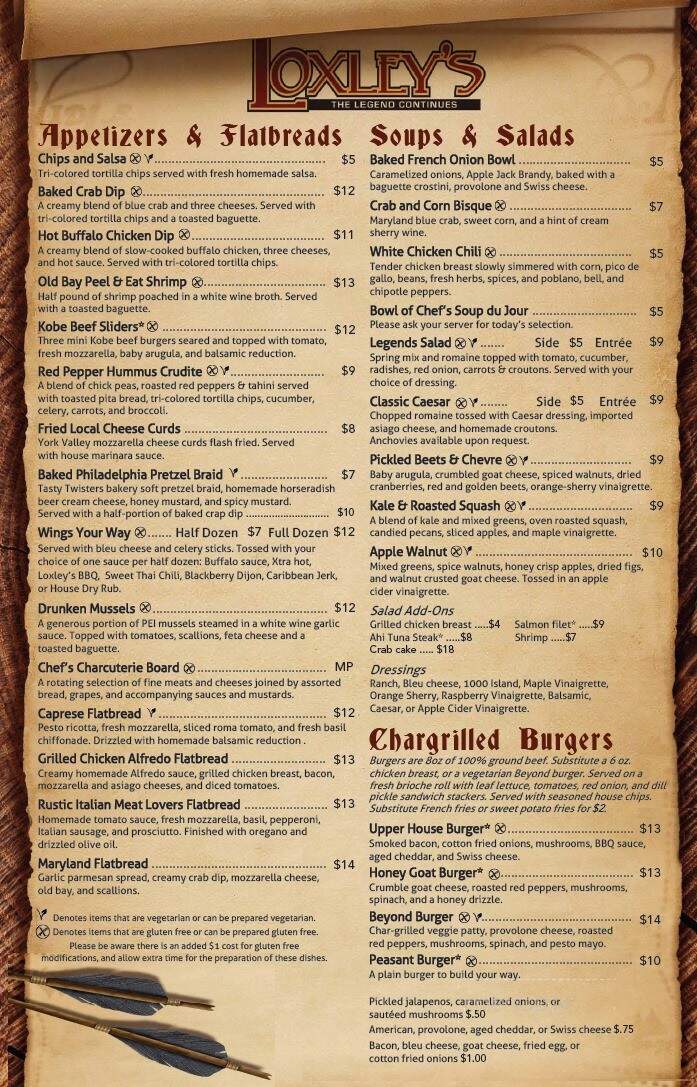 Menu of Loxley's in Lancaster, PA 17601