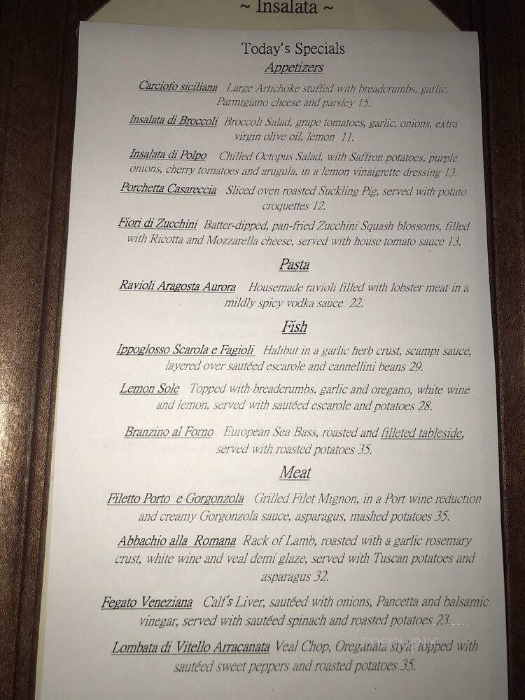 Menu of Taormina Restaurant in Kenilworth, NJ 07033