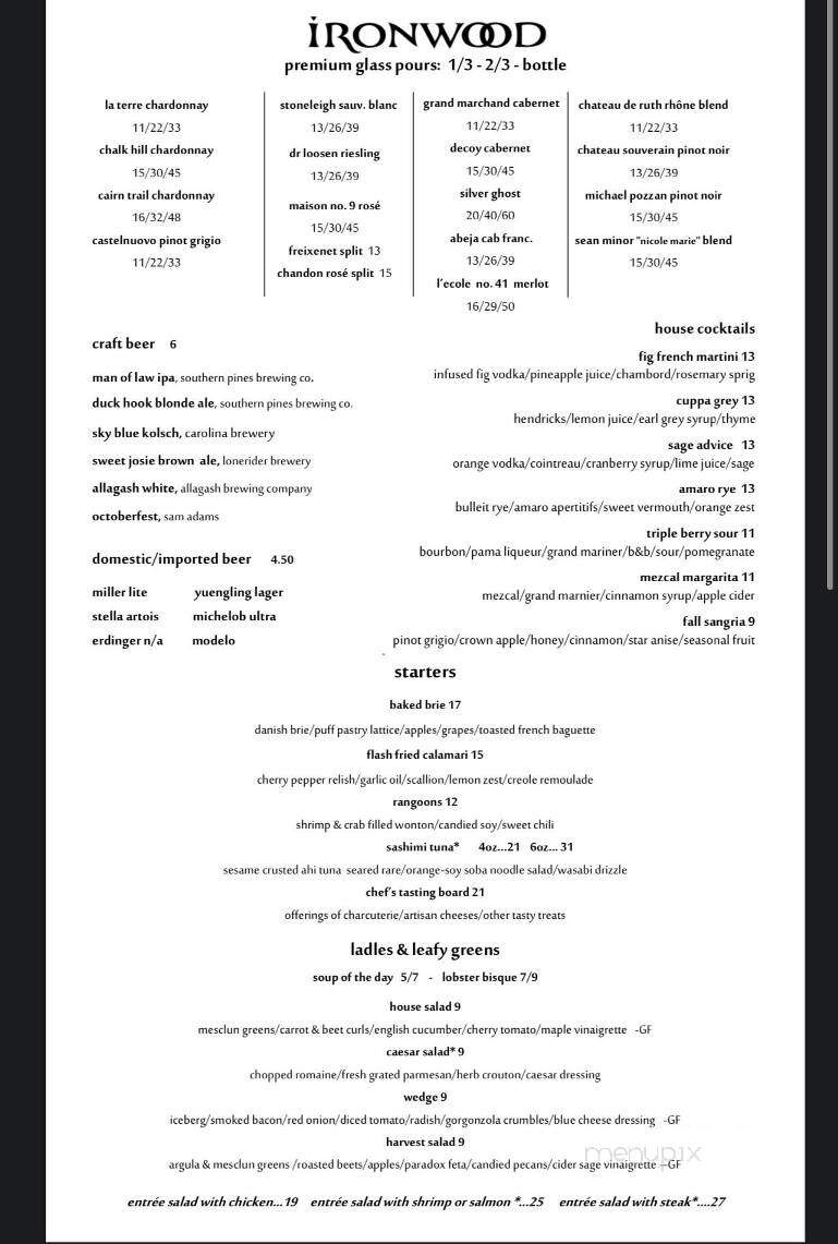 Online Menu of Ironwood Cafe, Southern Pines, NC