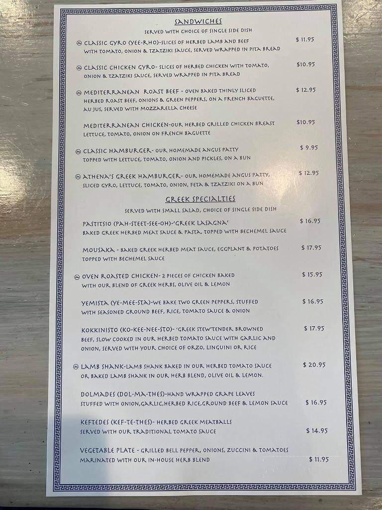 Online Menu of Athena's Greek Kitchen, Houston, TX
