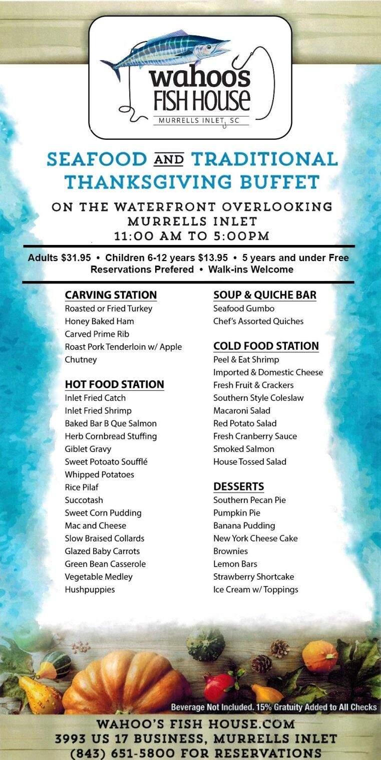 Menu of Wahoo's Raw Bar & Marina in Murrells Inlet, SC 29576