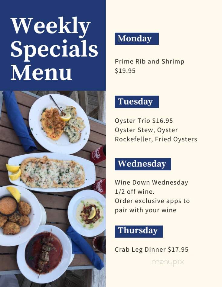 Menu of Wahoo's Raw Bar & Marina in Murrells Inlet, SC 29576