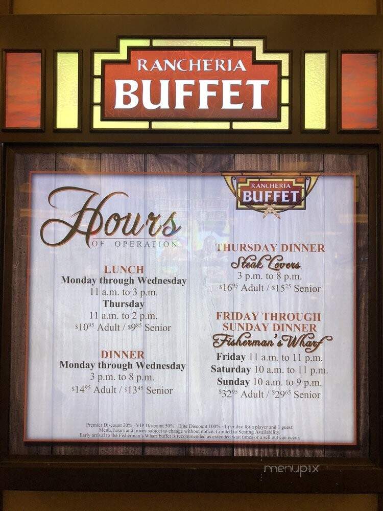 Online Menu of Jackson Rancheria Buffet, Jackson, CA