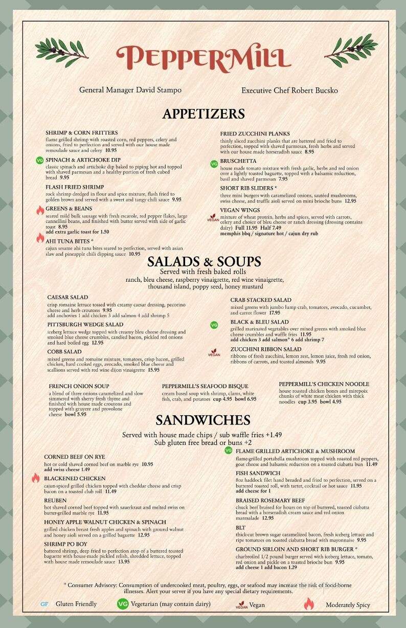 Menu of Peppermill in Irwin, PA 15642