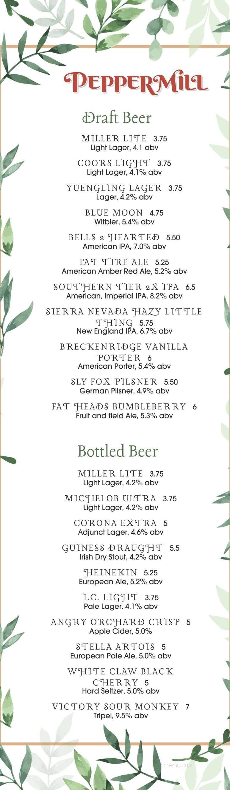 Menu of Peppermill in Irwin, PA 15642