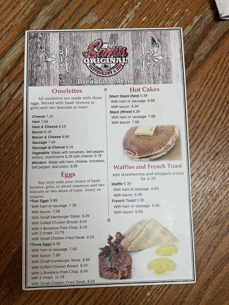 Online Menu of Sam's Restaurant, Fairfield, TX