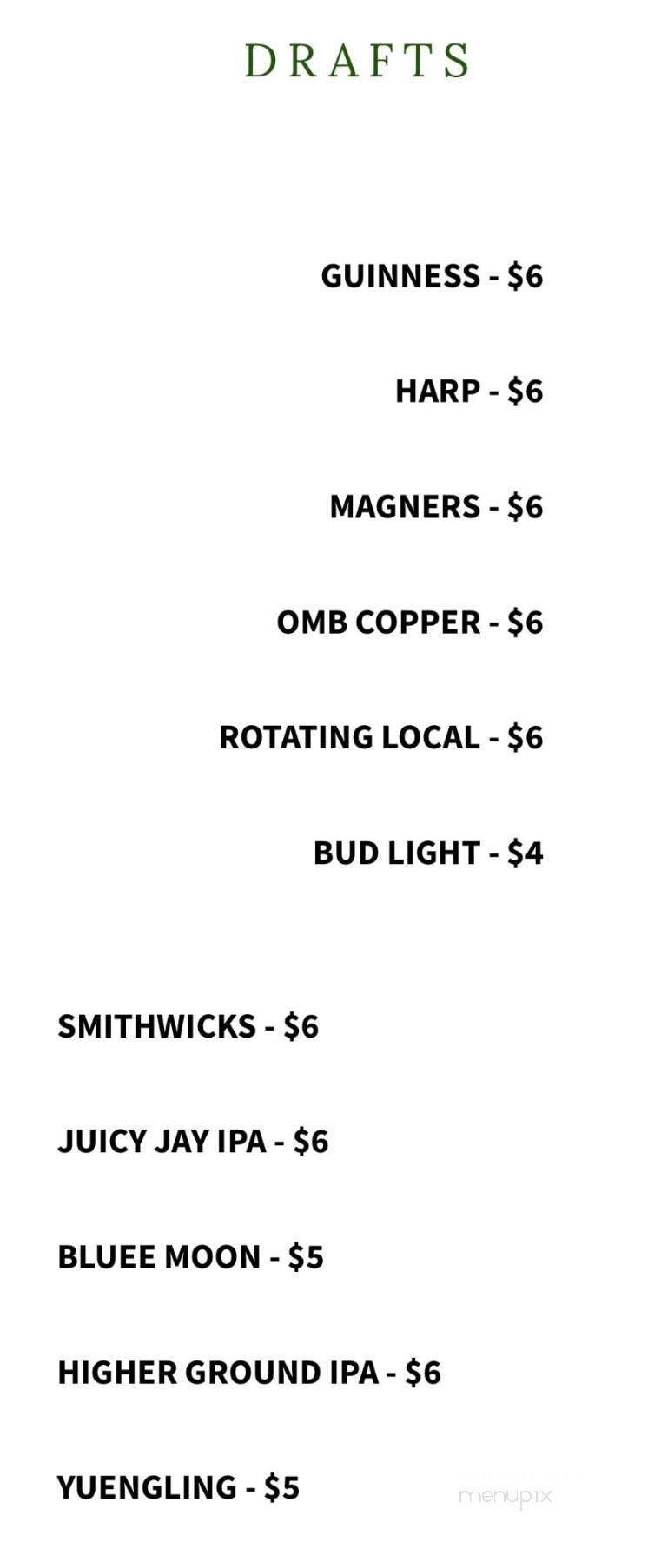 Menu of Grace O'Malley's in Matthews, NC 28105