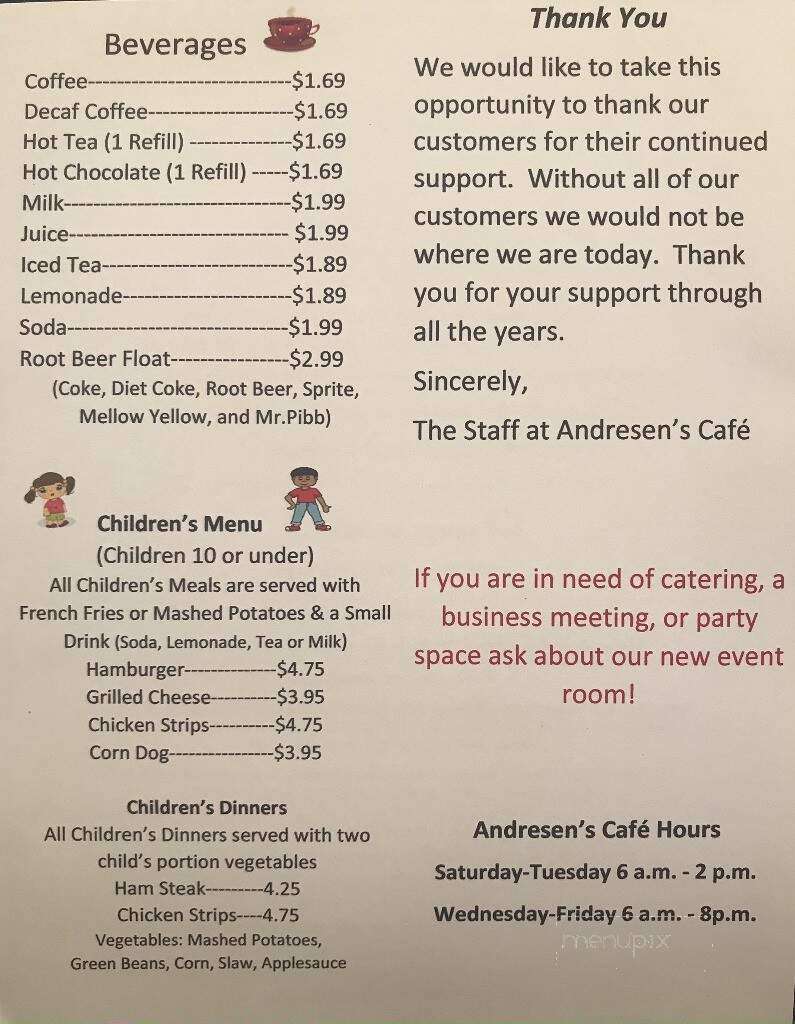 Menu of Andresen's in Johnston City, IL 62951