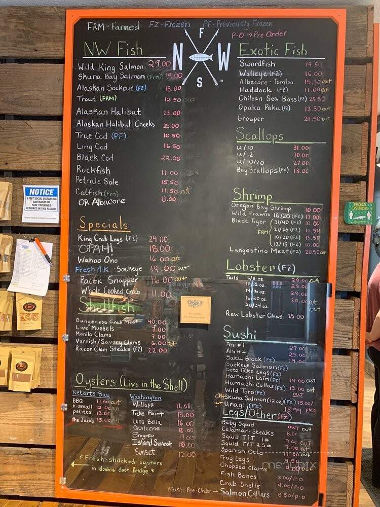 Menu of Northwest Fresh Seafood Company in Newberg, OR 97132