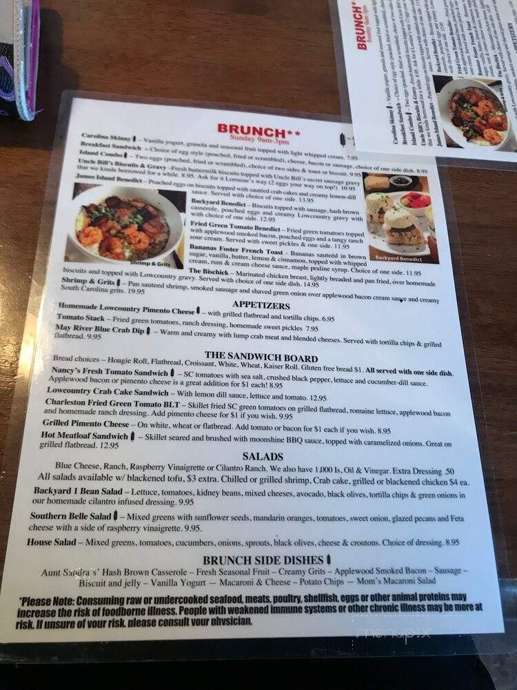 Menu of Backyard Restaurant in Hilton Head Island, SC 29928