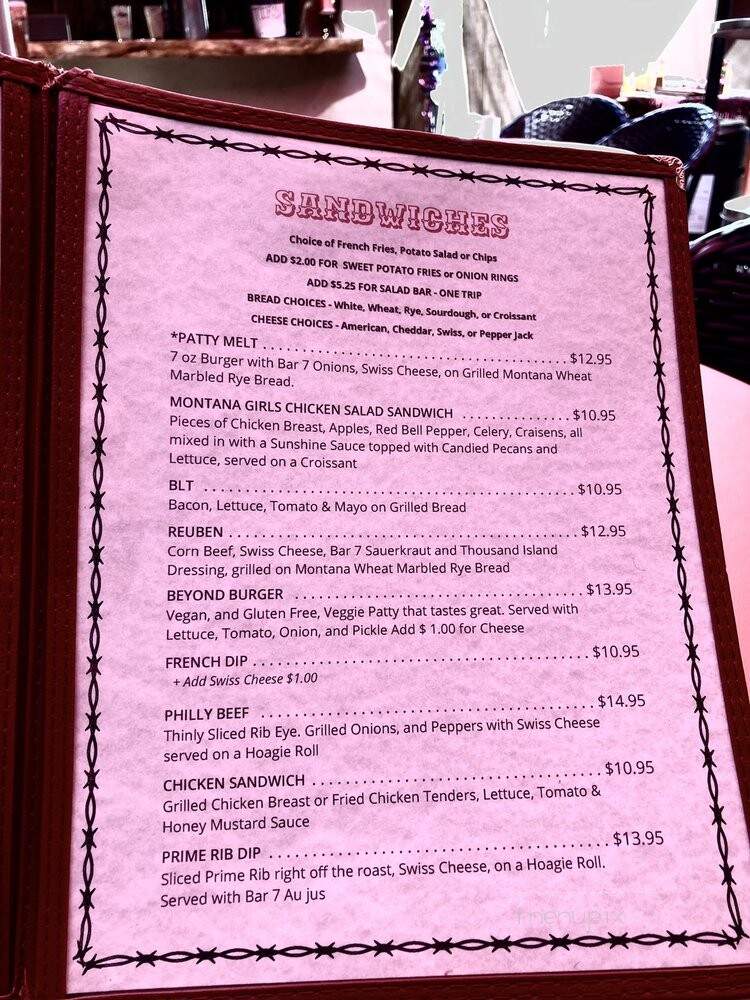 Online Menu of Rancho Bar 7, Wickenburg, AZ