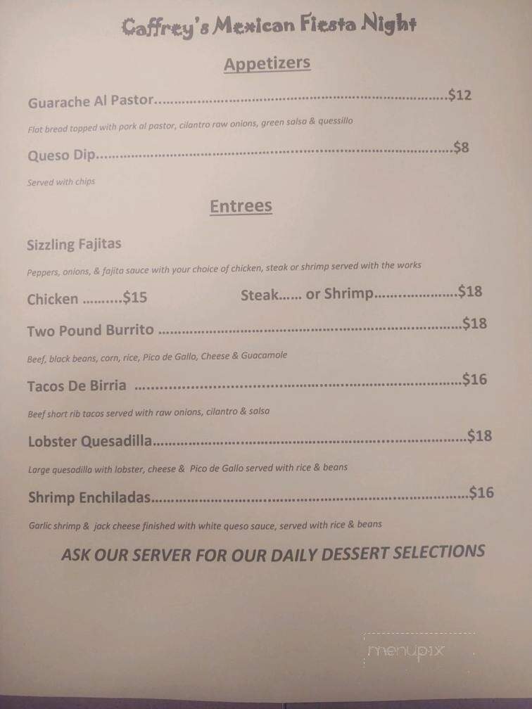 Menu of Caffrey's Restaurant in Forked River, NJ 08731