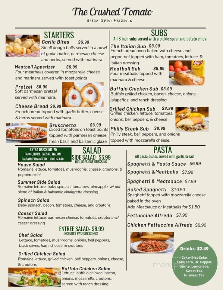 Menu of The Crushed Tomato Pizzeria in Summerville, GA 30747