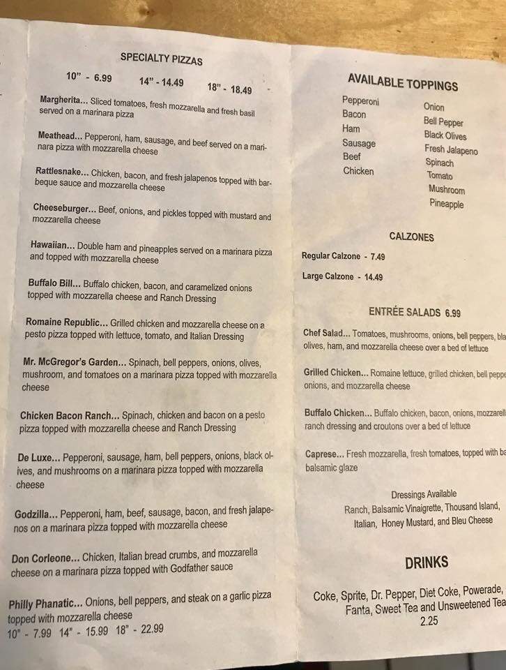 Menu of The Crushed Tomato Pizzeria in Summerville, GA 30747