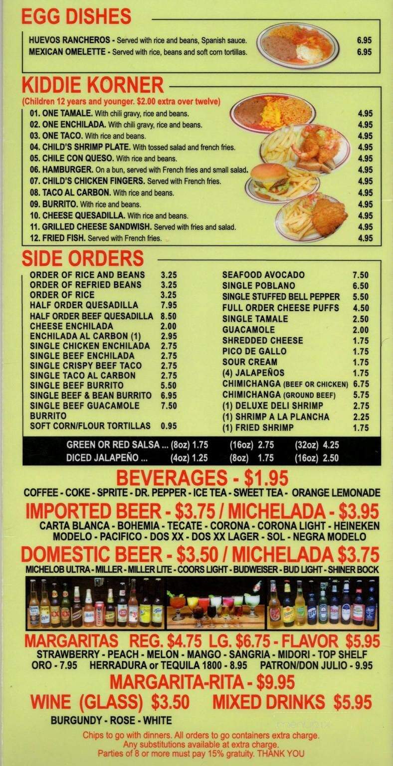 Online Menu of Las Flores Mexican Restaurant, Wallis, TX