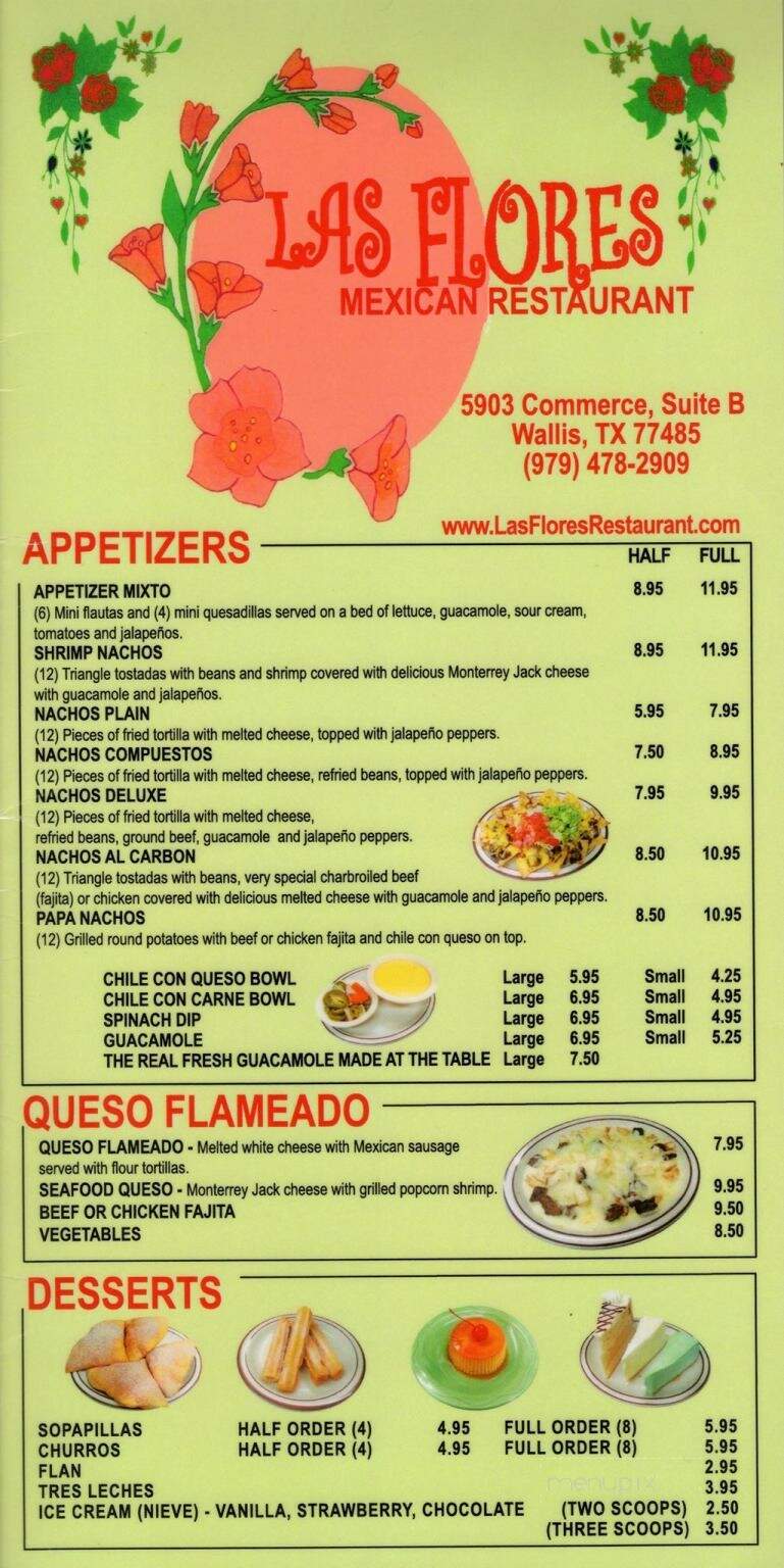 Online Menu of Las Flores Mexican Restaurant, Wallis, TX