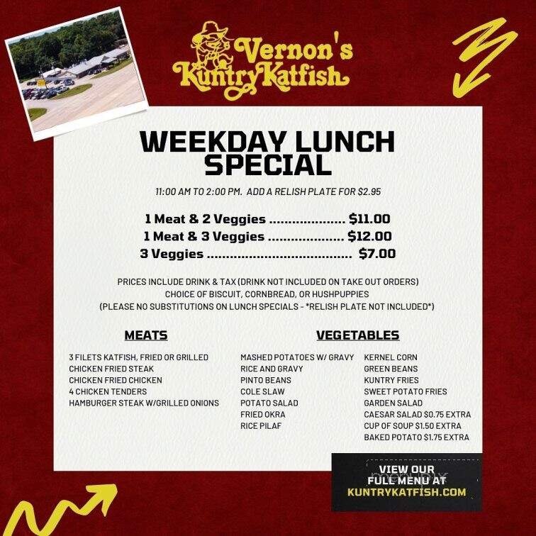 Online Menu of Vernon's Kuntry Katfish, Conroe, TX